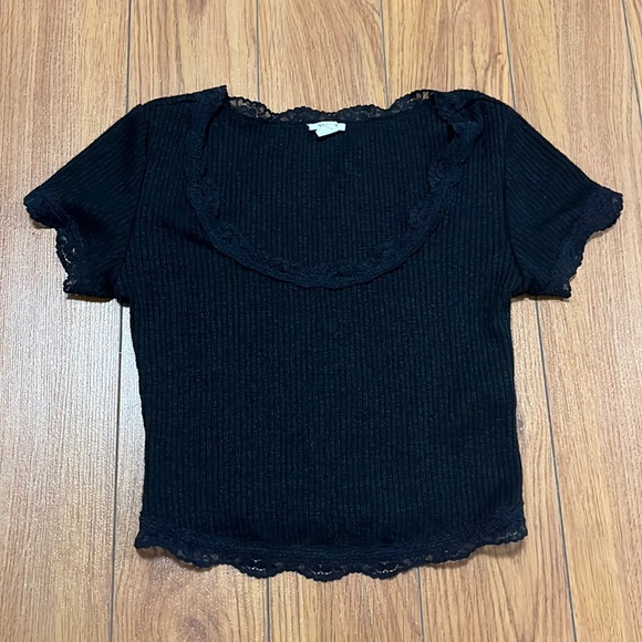 Garage black ribbed laced crop top - Picture 1 of 3